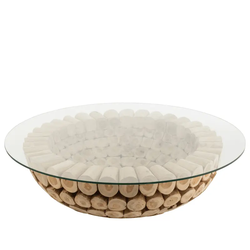 Salontafel Schijven Open Teak Hout Naturel/Glas J-Line