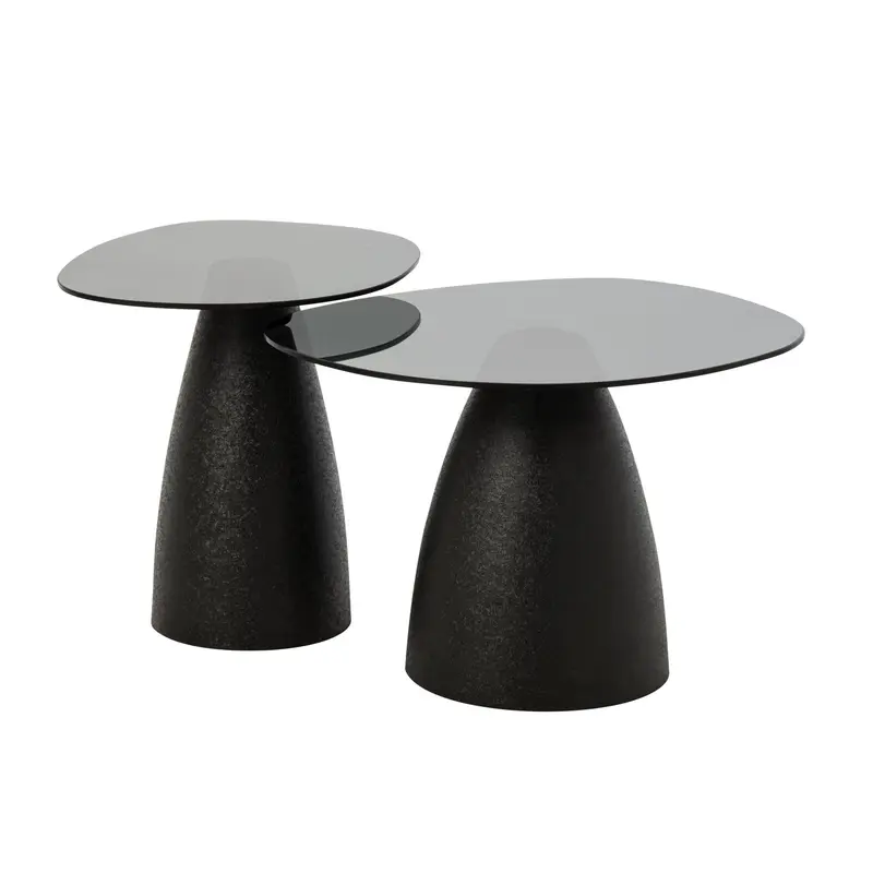 Salontafels Glas/Metaal Zwart Set van 2 J-Line