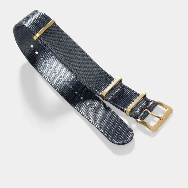 Sample Sale - Deluxe Nylon Single Pass Watch Strap Pure Grey - Gold Brushed - 22mm