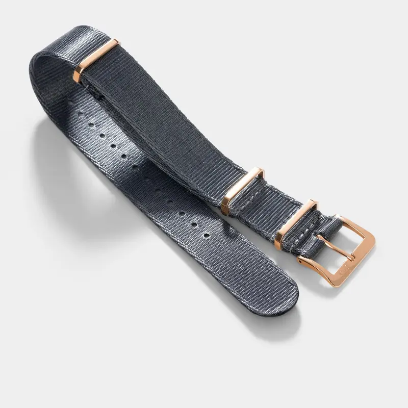 Sample Sale - Deluxe Nylon Single Pass Watch Strap Pure Grey - Rose Gold - 22mm