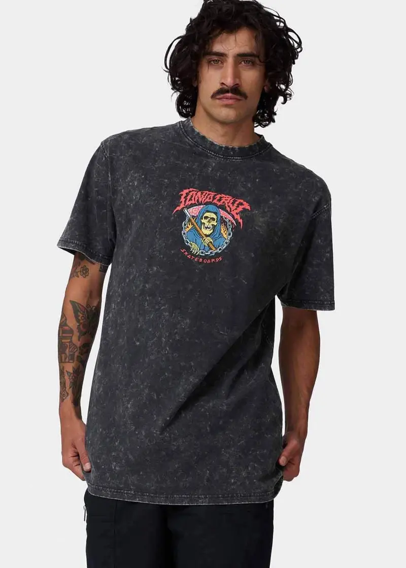 Santa Cruz Mens Out Of Time Front T-Shirt Acid Wash Black