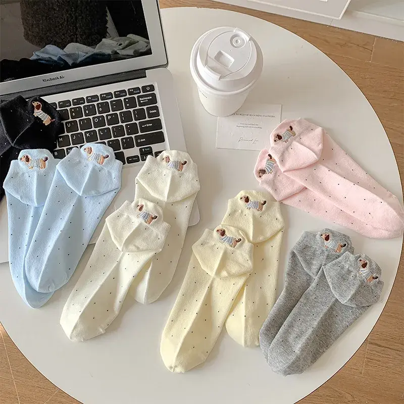 Sausage Dog Embroidery Ankle Socks