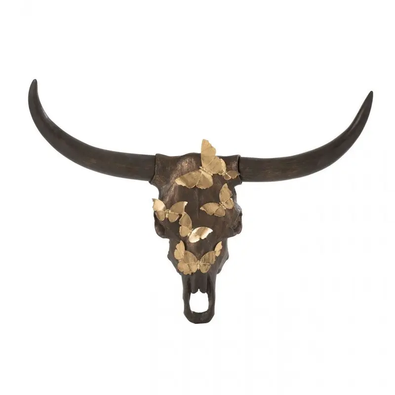 Schedel Os Vlinder Resin Bruin/Goud Large