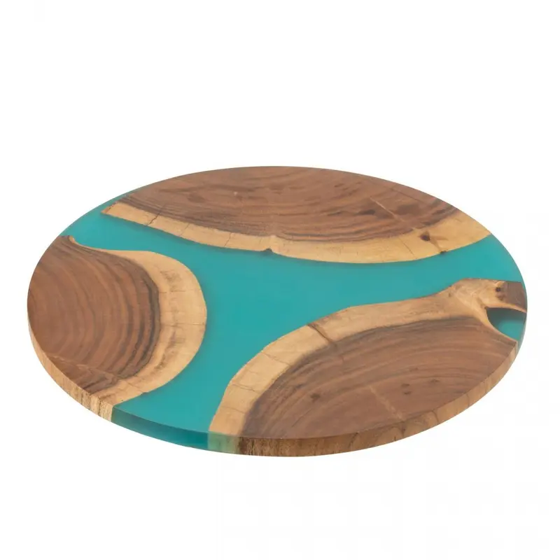 Serveerplank Rond Acacia Hout/Epoxyhars Naturel/Blauw J-Line