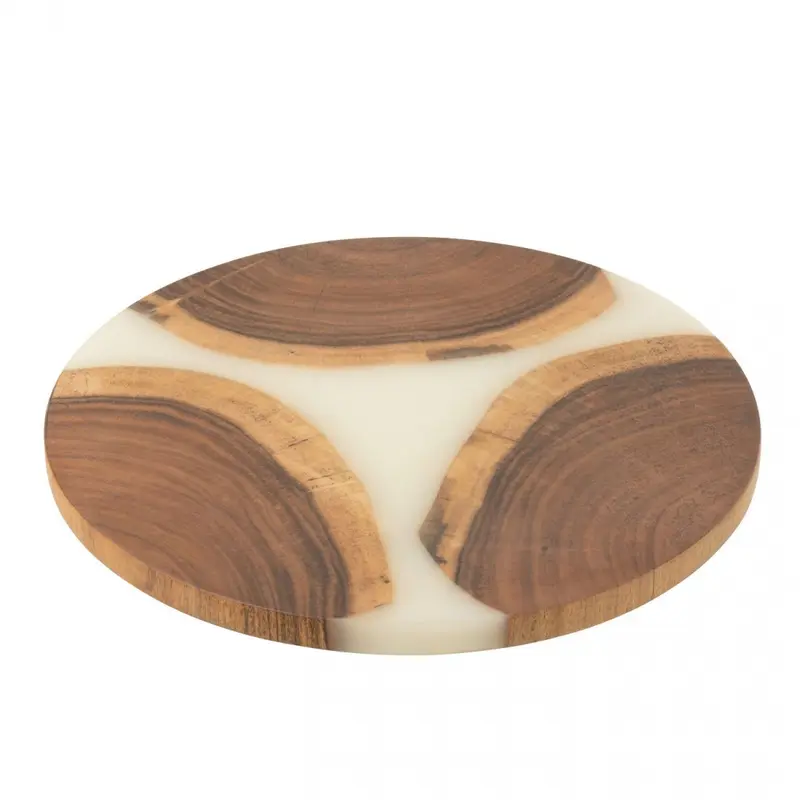 Serveerplank Rond Acacia Hout/Epoxyhars Naturel/Wit