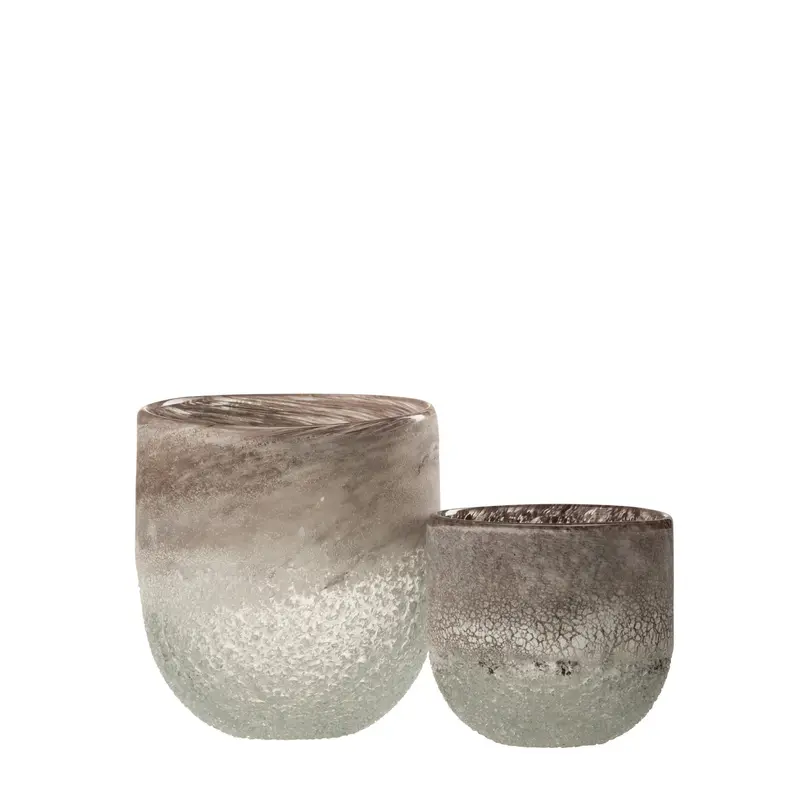 Set Theelichthouder & Windlicht Scavo Glas Grijs J-Line