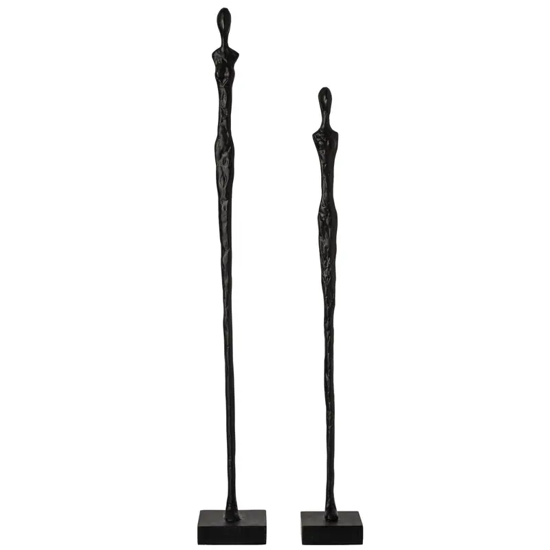 Set Van 2 Abstracte Beelden Persoon Op Sokkel Polyresin Zwart J-Line