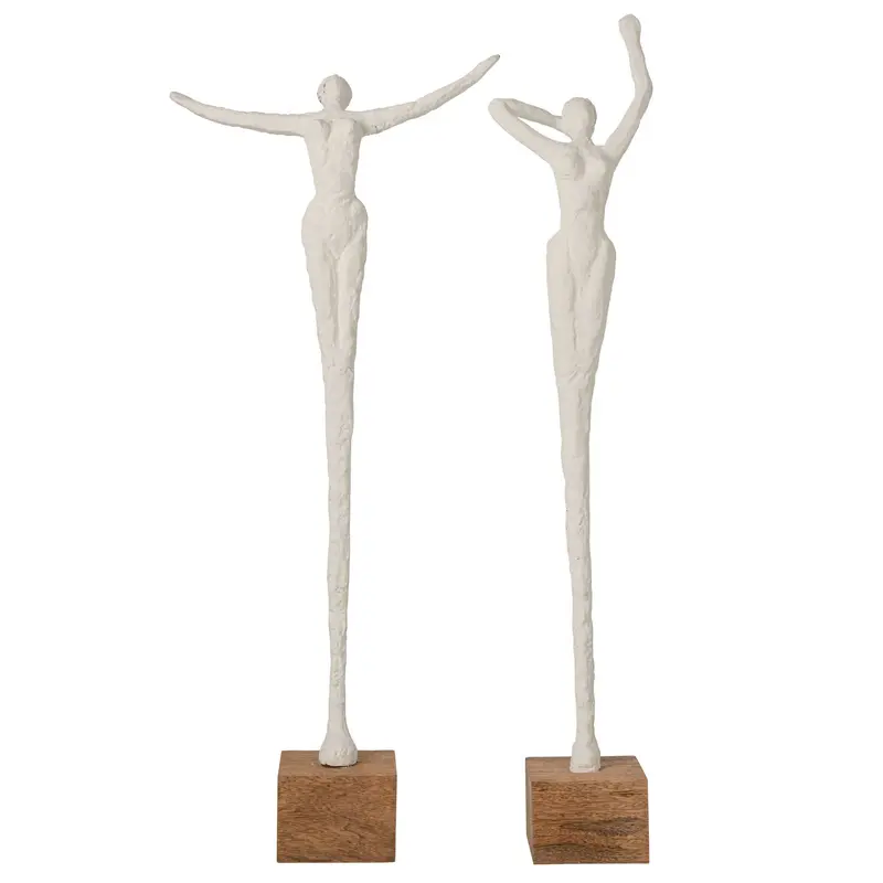 Set van 2 Beelden Dame Op Voet Polyresin Wit/Naturel J-Line