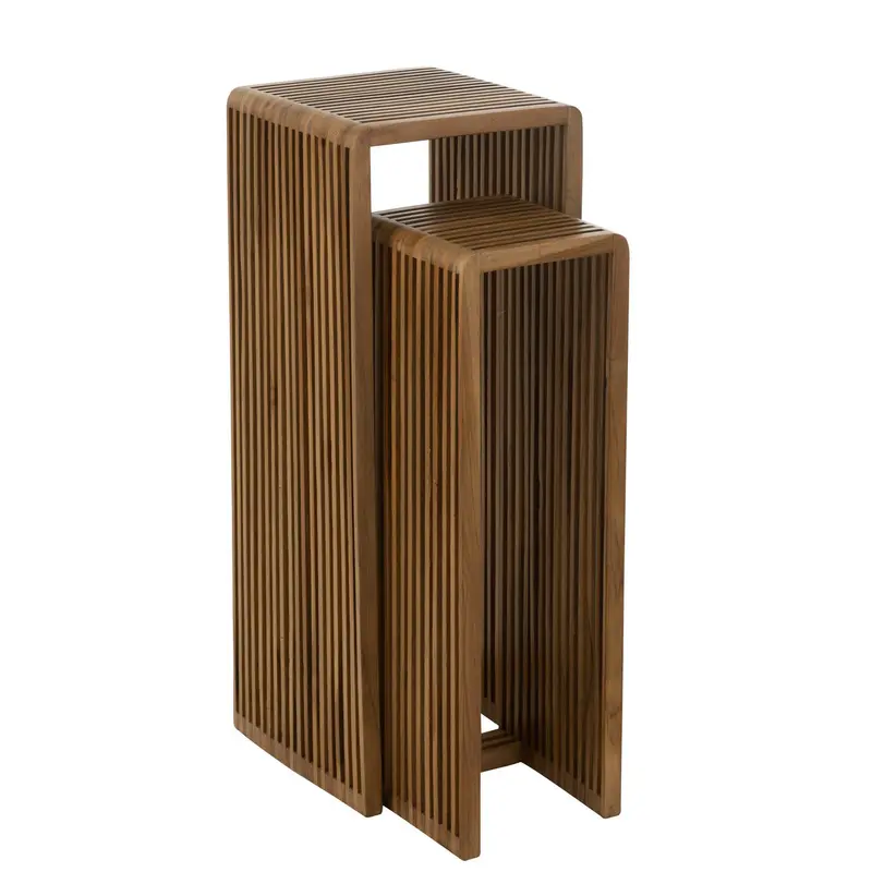 Set Van 2 Bijzettafel Kubus Gerecycleerd Teak Naturel J-Line