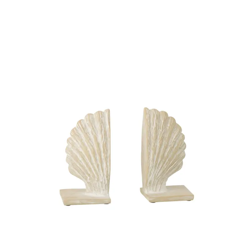 Set Van 2 Boekensteun Zeeschelp Polyresin Wit/Naturel J-Line