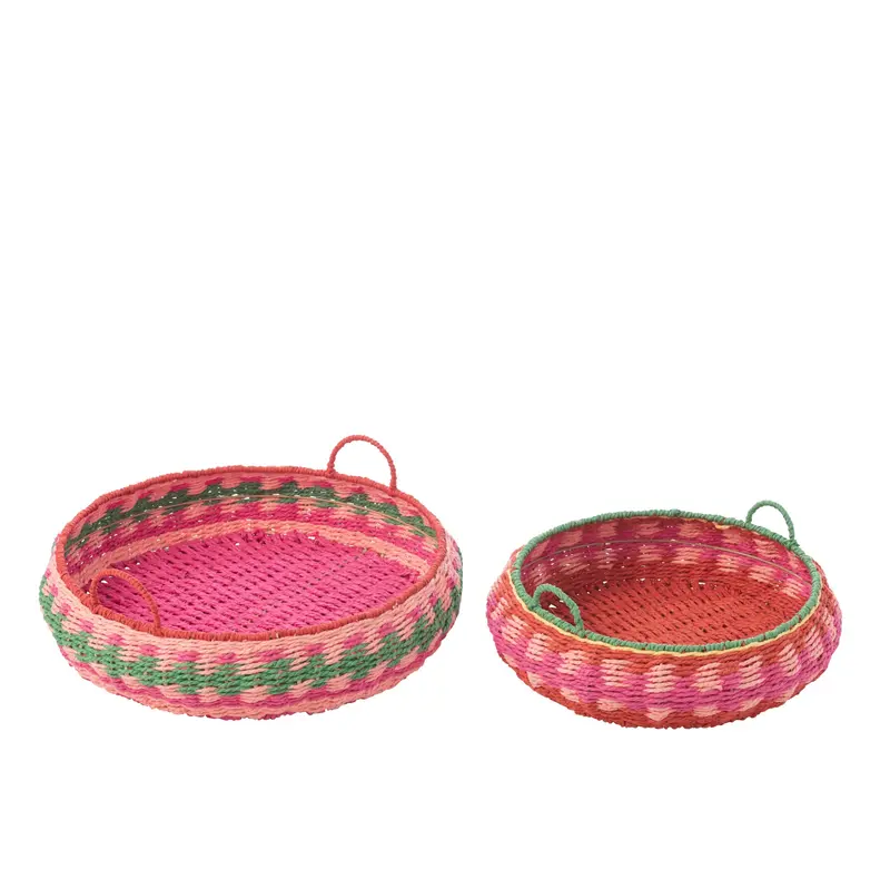 Set Van 2 Decoratief Plateau Met Handvatten Rond Papier Multi