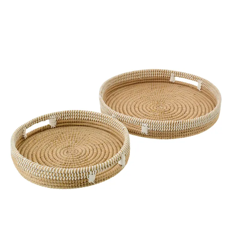 Set Van 2 Decoratief Plateau Riet Naturel/Wit J-Line