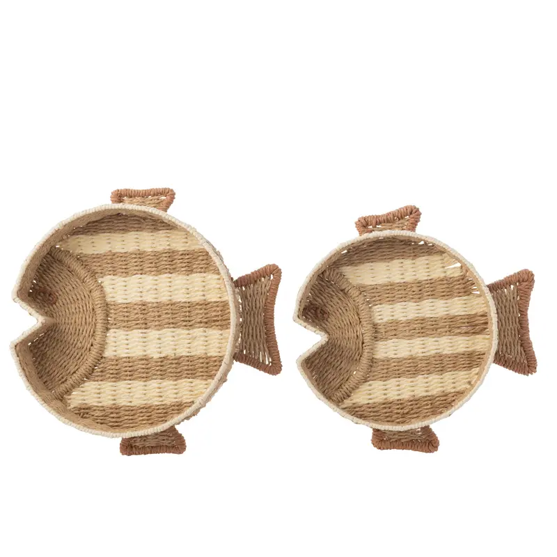Set van 2 Decoratief Plateau Vis Gestreept Papier Naturel/Wit J-Line