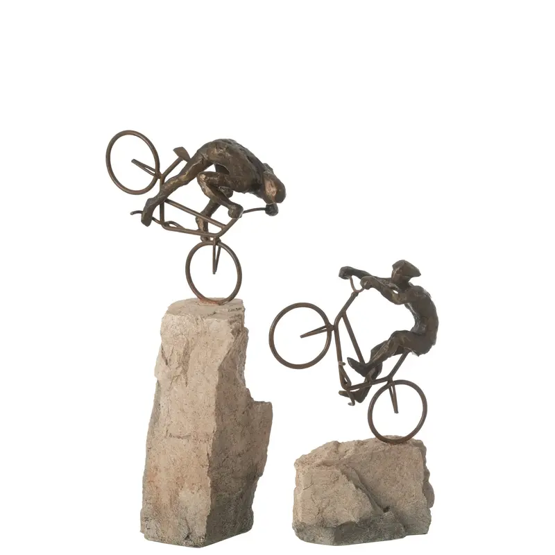 Set Van 2 Fietsers Op Rots Resin Beige Zwart J-Line