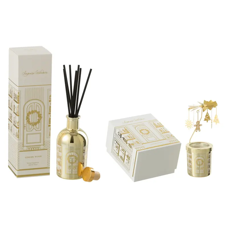Set Van 2 Geurkaars en Geurstokjes Surprise Window Wit/Goud J-Line
