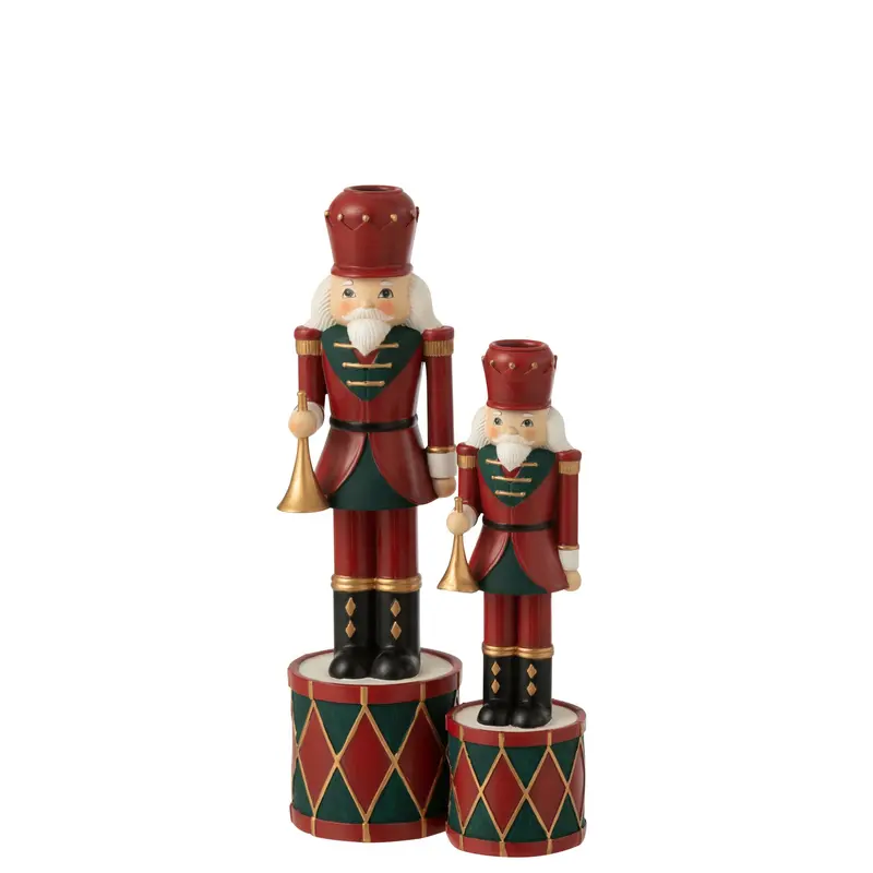 Set Van 2 Kaarshouders Notenkraker Hars Rood/Groen J-Line