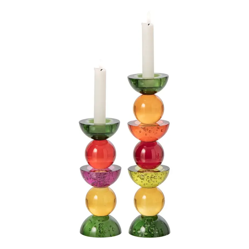 Set van 2 Kandelaars Glas Groen Paars Small En Large J-Line