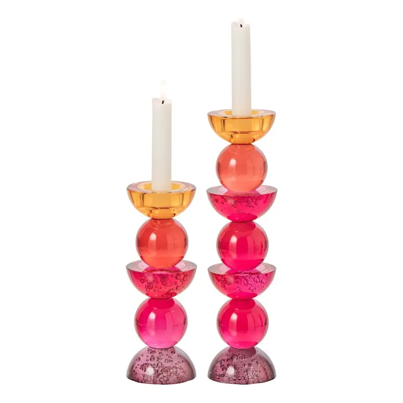 Set van 2 Kandelaars Glas Oranje Roze Small En Large J-Line