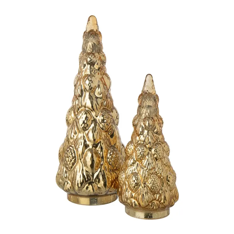 Set Van 2 Kerstbomen Glas Goud J-Line