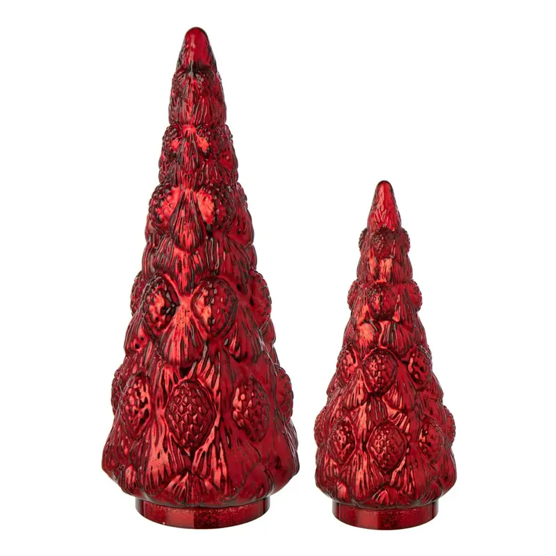 Set Van 2 Kerstbomen Glas Rood J-Line