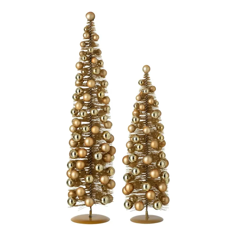 Set Van 2 Kerstbomen Kerstballen Kunststof Goud J-Line