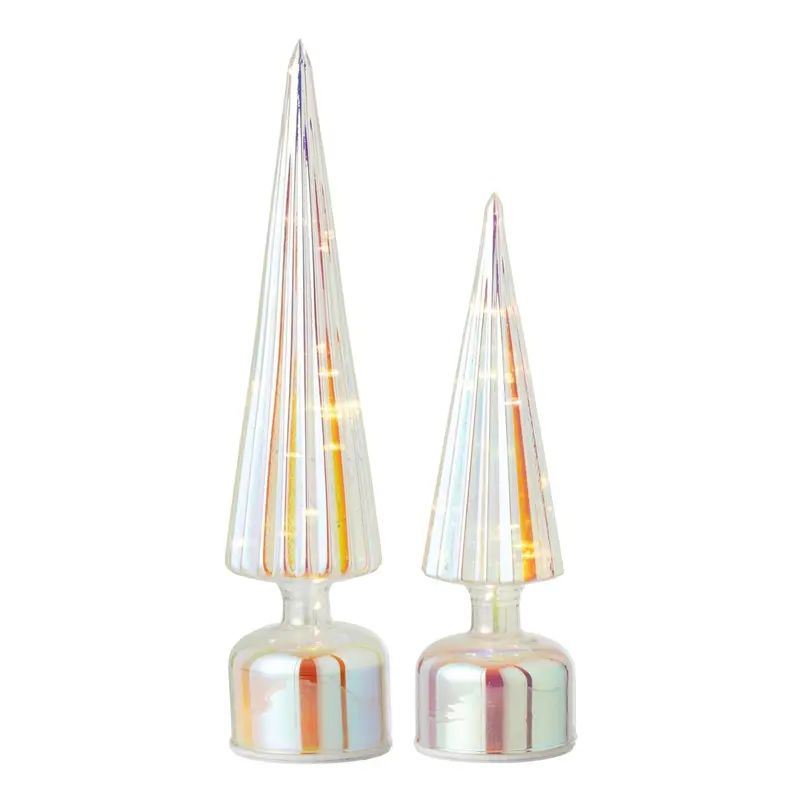 Set Van 2 Kerstbomen Led Craquelé Glas Meerkleurig J-Line