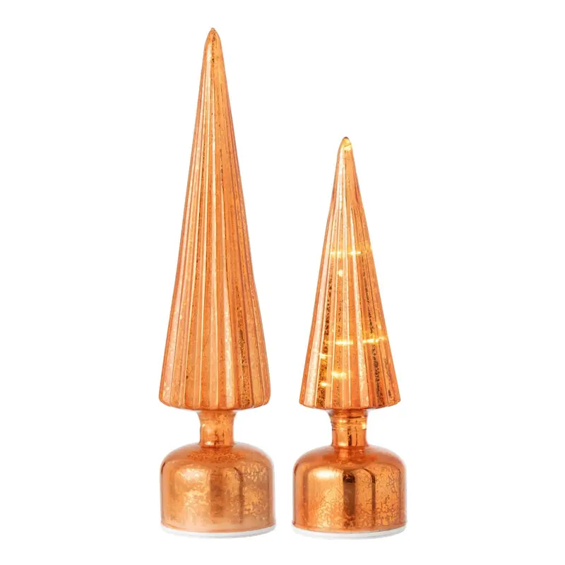 Set Van 2 Kerstbomen Led Craquelé Glas Oranje J-Line