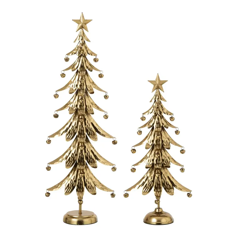 Set Van 2 Kerstbomen Met Ster Metaal Goud J-Line