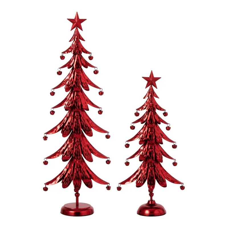 Set Van 2 Kerstbomen Met Ster Metaal Rood J-Line