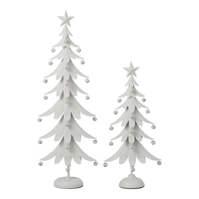 Set Van 2 Kerstbomen Met Ster Metaal Wit J-Line