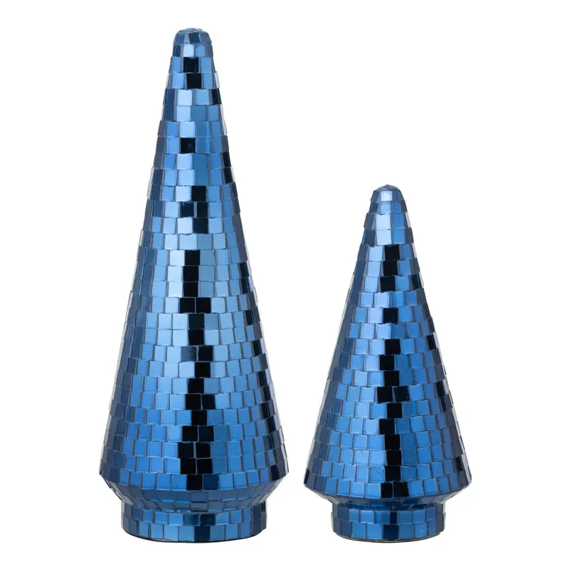 Set Van 2 Kerstbomen Spiegelglas Blauw J-Line