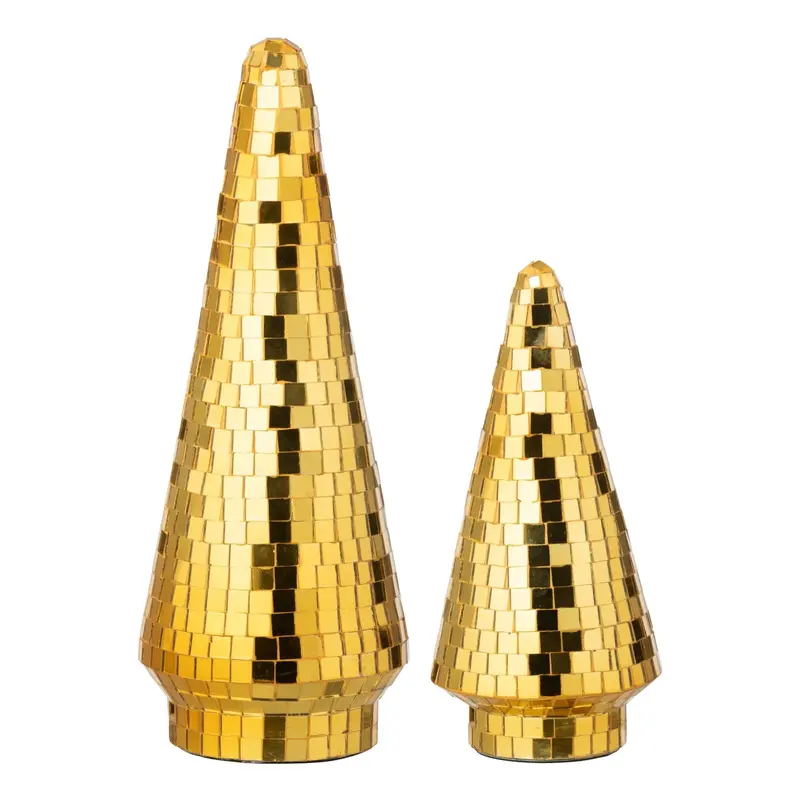 Set Van 2 Kerstbomen Spiegelglas Goud J-Line