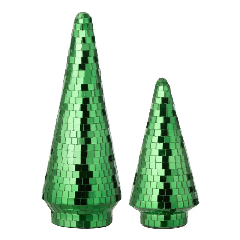 Set Van 2 Kerstbomen Spiegelglas Groen J-Line