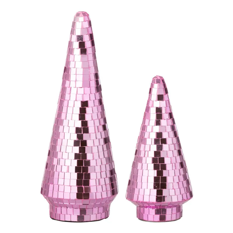 Set Van 2 Kerstbomen Spiegelglas Roze J-Line