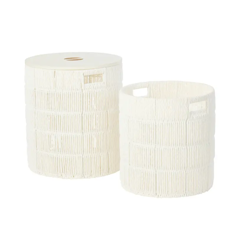 Set Van 2 Mand + Deksel Rond Papier Wit J-Line