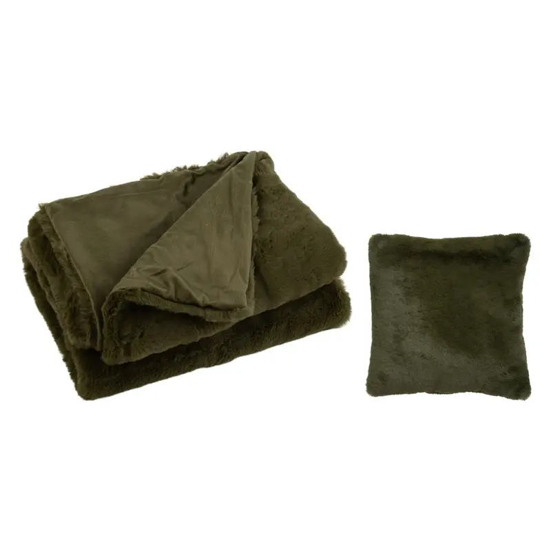 Set Van 2 Plaid en Kussen Cutie Polyester Groen J-Line