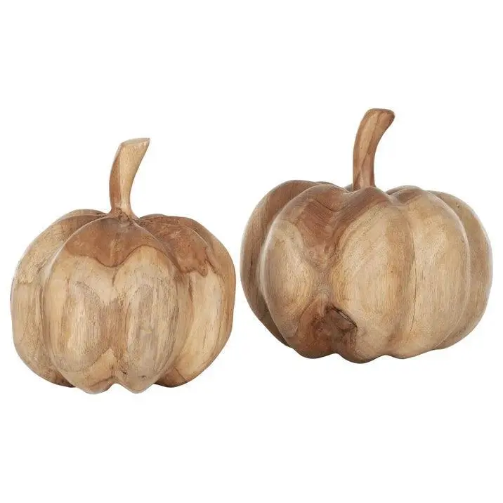 Set van 2 Pompoenen Teakhout Wortel Naturel MUST Living