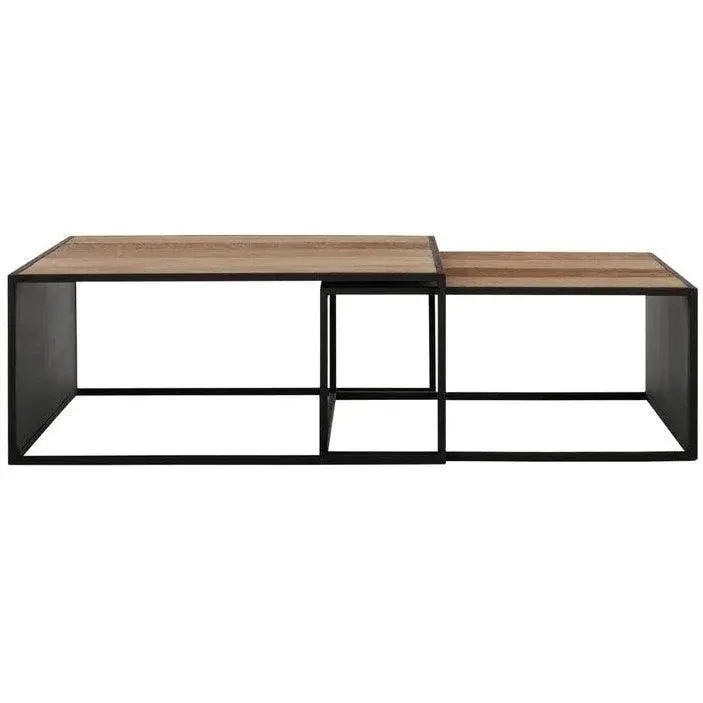Set van 2 Salontafels Cosmo Vierkant Teakhout Naturel Zwart DTP Home