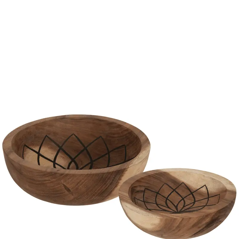 Set van 2 Schalen Mandala Lotus Teakhout Naturel MUST Living