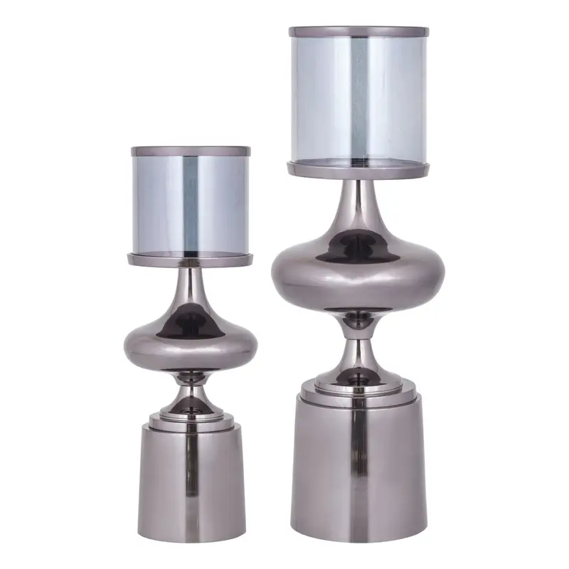 Set van 2 Uvira Windlichten Grijs Gunmetal PTMD