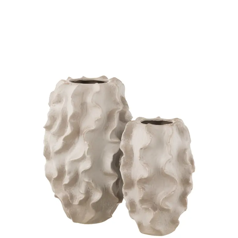 Set van 2 Vazen Abstract Golven Keramiek Beige J-Line