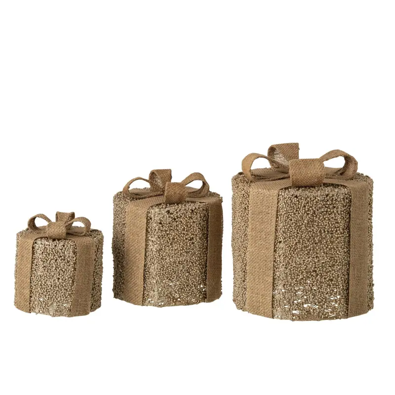 Set Van 3 Decoratieve Cadeaudozen Glitter Goud/Naturel J-Line