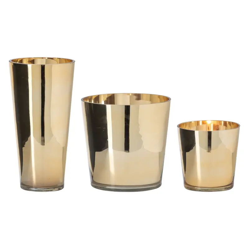 Set Van 3 Kaarshouders Glas Goud J-Line