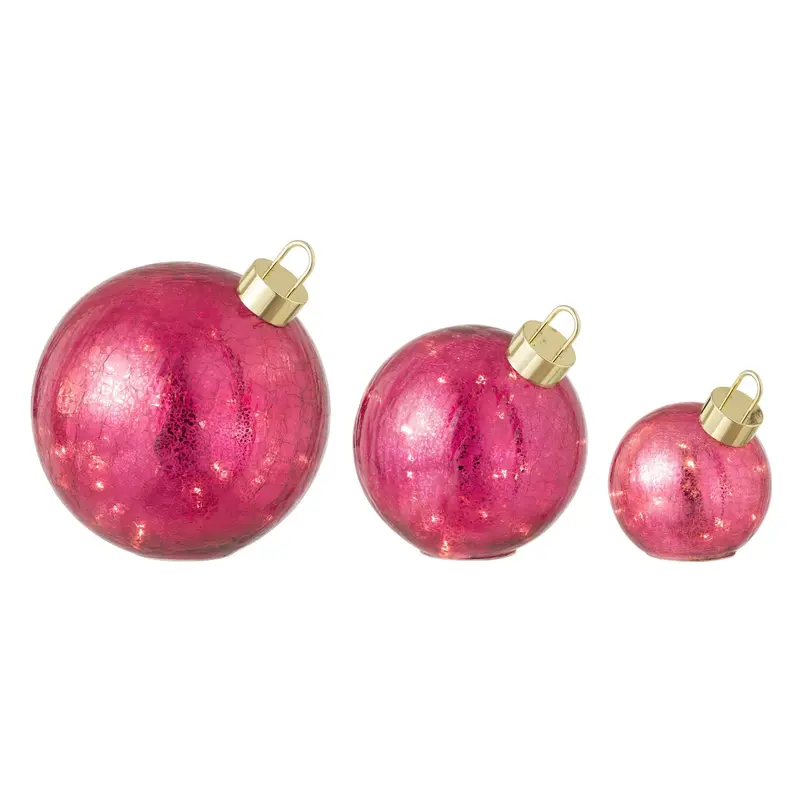 Set Van 3 Kerstballen Led Glas Donkerroze J-Line