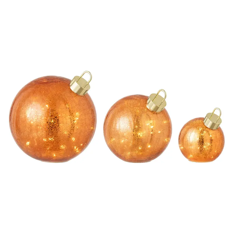Set Van 3 Kerstballen Led Glas Oranje J-Line