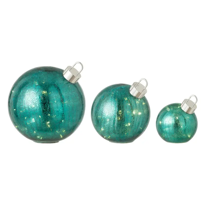 Set Van 3 Kerstballen Led Glas Turquoise J-Line
