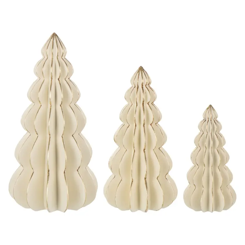 Set Van 3 Kerstbomen Origami Kalk Gebroken Wit J-Line