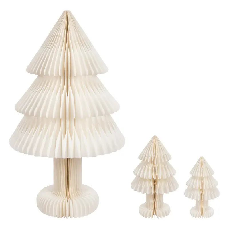 Set Van 3 Kerstbomen Vouwbaar Papier Gebroken Wit J-Line