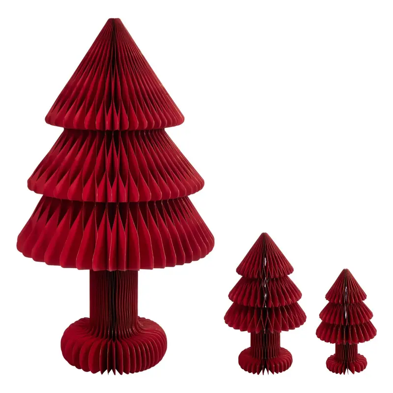 Set Van 3 Kerstbomen Vouwbaar Papier Kerstrood J-Line