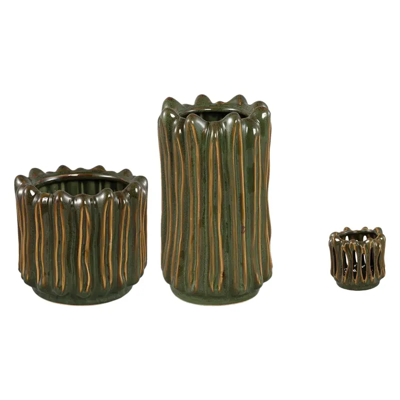 Set van 3 Luci Donkergroen Keramiek Ribbel PTMD